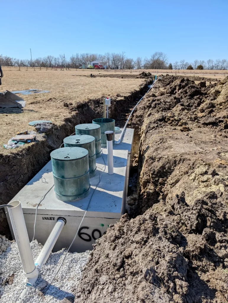 Septic system components and controls on a Digger Dave project in Northwest Missouri